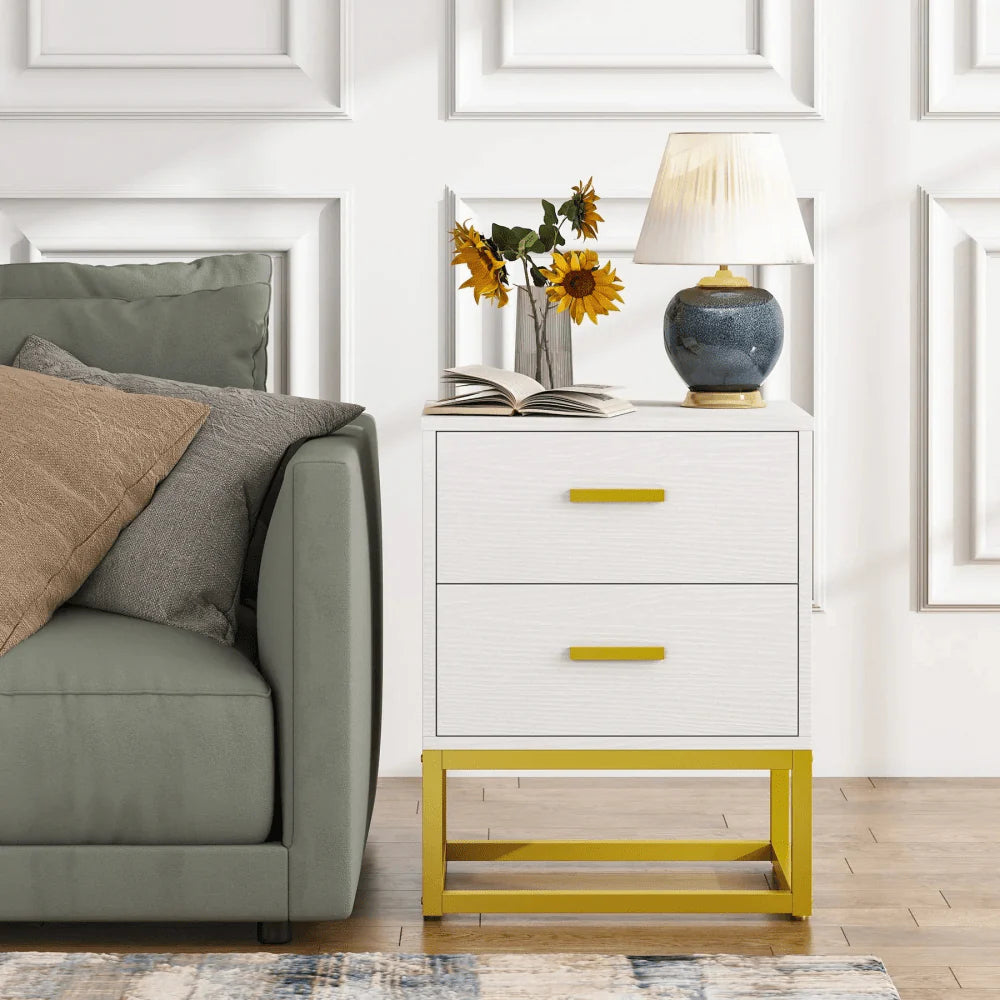Sleek 2-Drawer End Table - Compact Storage Side Table for Living Room