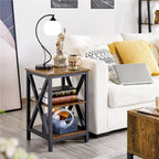 Rustic 3-Tier Side End Table – Industrial X-Frame Sofa Accent Table