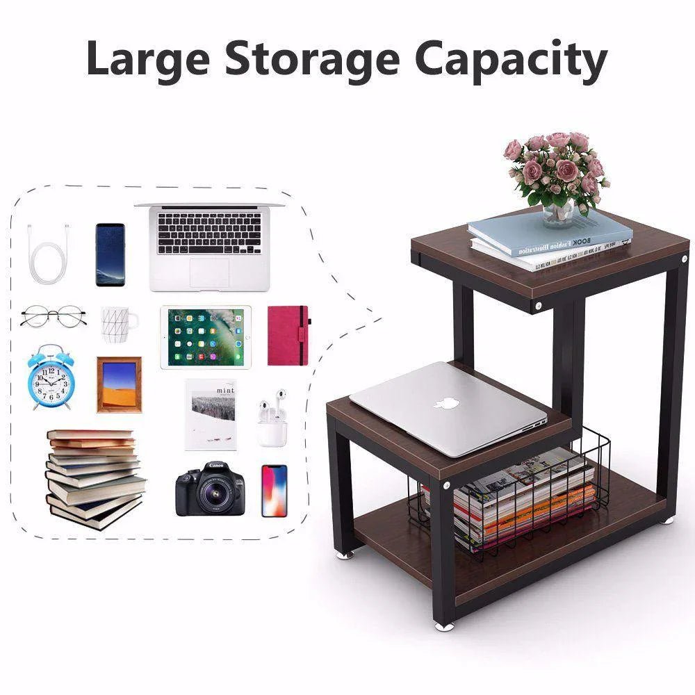 Rustic 3-Tier Side Table – Industrial End Table with Metal Frame